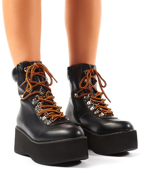 Willow Black Flatform Lace Up Ankle Boots Public Desire