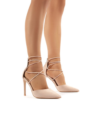 Volt Wide Fit Nude Suede Lace Up Court Heels Public Desire