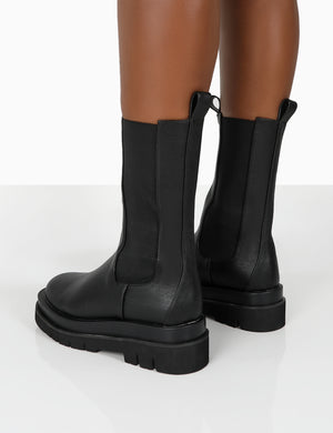 Dope Black PU Chunky Sole Chelsea Ankle Boots