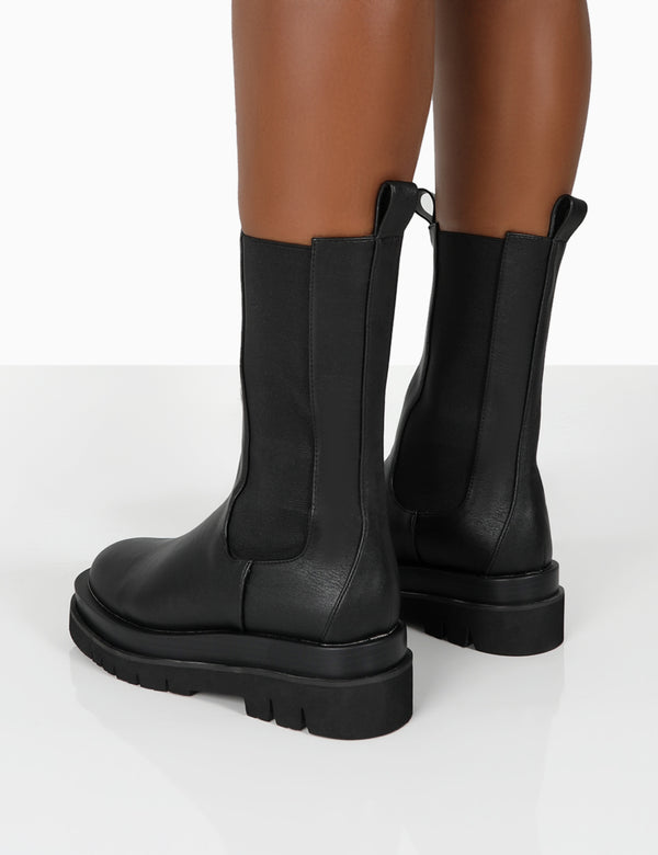 Dope Black PU Chunky Sole Chelsea Ankle Boots