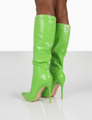 Horizon Neon Green Pu Knee High Boots