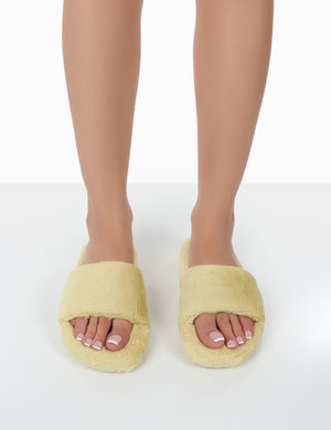 Namaste Yellow Fluffy Faux Fur Slippers
