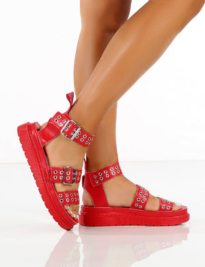 Hype Red Chunky Studded Sandals