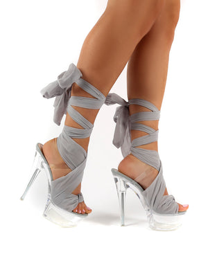 Secrets Grey Platform Ribbon Tie Wrap Around Ankle Heels