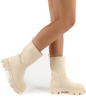 Showdown Cream Calf High Chunky Sole Boots