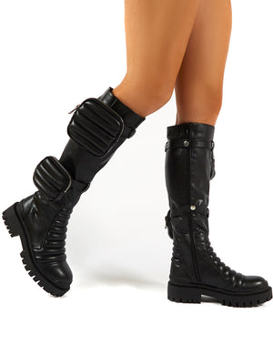 Tayla Black Knee High Pouch Boots