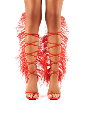Frolic Red Feather Extreme Lace Up Stiletto High Heels