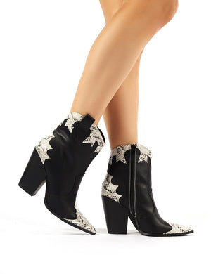 Sting Black Western Block Heeled Ankle Boots