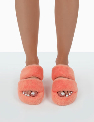 Orange fur slippers sale