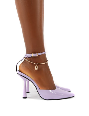 Decision Lilac Patent Wide Fit Anklet Detail Court Heels