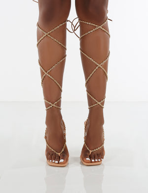 Amber x Public Desire Goldenhour Nude Strappy Chain Stiletto Heels