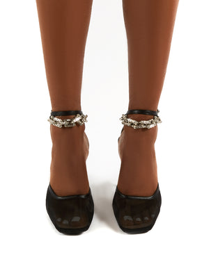 Macie Black Mesh Anklet Detail Stiletto Heels