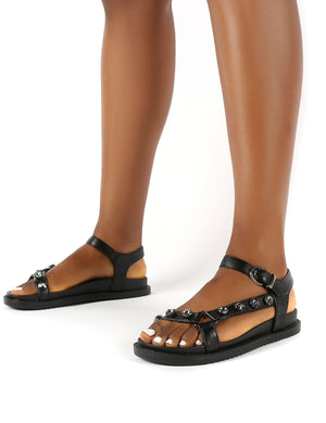 Sadie Black Jewel Detail Flat Sandal
