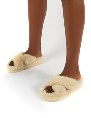 Snuggles Cream Fluffy Faux Fur Slippers