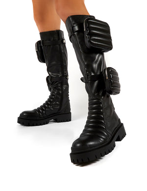 Tayla Black Knee High Pouch Boots