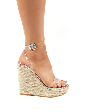 Sydney Espadrille Wedges in Snakeskin and Perspex Public Desire
