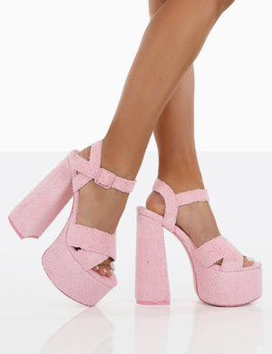 Content Pink Towelling Chunky Platform Sandal High Heels