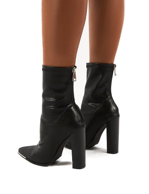 Affection Black PU Block Heeled Ankle Boots