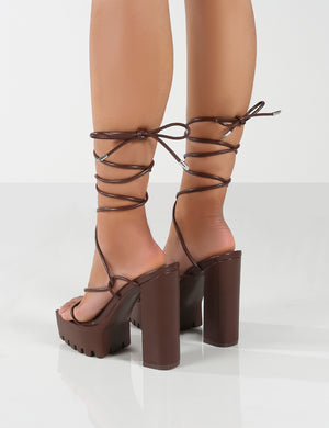 Certified Choc Chunky Platform Lace Up Heels