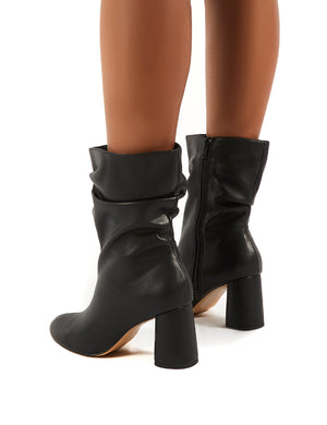 Marshmallow Black PU Wide fit Heeled Ankle Boots