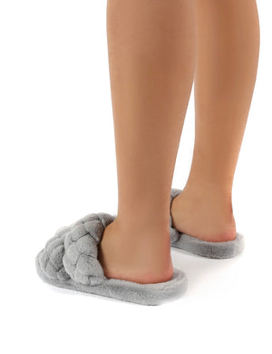 Minky Grey Fluffy Double Strap Slippers