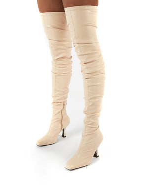 Outlaw Bone Ruched Over The Knee Heeled Boots