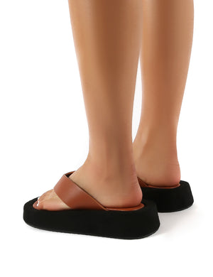 Voyage Tan PU Thong Strap Chunky Sole Sandals