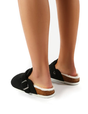 Winona Black Faux Fur Lined Clog Slippers