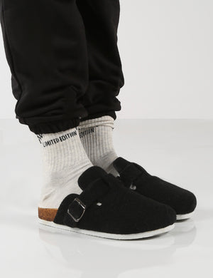 Winona Black Faux Fur Lined Clog Slippers