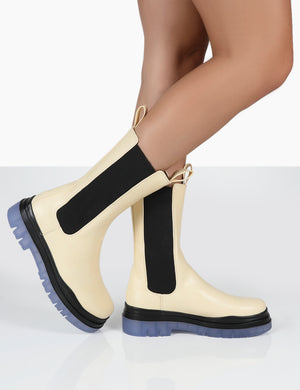 Winter Cream Ankle Chunky Sole Chelsea Boots