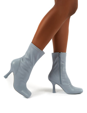 Violate Blue Square Toe Heeled Ankle Boot
