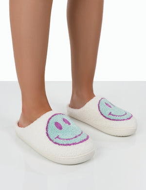 Smile Purple Printed Smiley Face Slippers