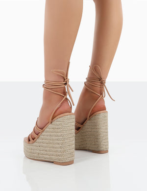 Chakkra Nude PU High Heeled Sandal Espadrilles Wedges