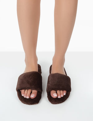 Namaste Chocolate Fluffy Faux Fur Slippers