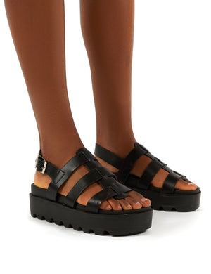 Coco Black Pu Triple Strap Gladiator Platform Sandals