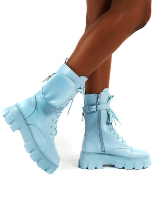 Intention Blue Chunky Sole Pouch Ankle Boots
