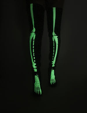 Spooked Black Glow in the Dark Skeleton Over the Knee Boots