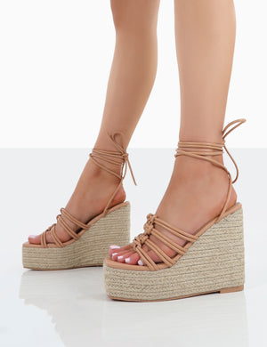 Chakkra Nude PU High Heeled Sandal Espadrilles Wedges