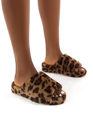 Snoozie Leopard Faux Fur Chunky Platform Sole Mule Sliders | Public Desire