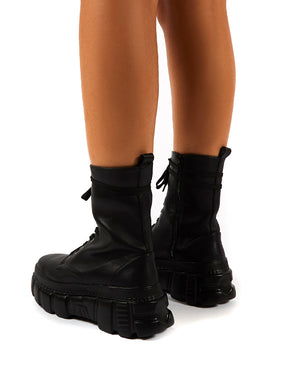 Survivor Black Chunky Sole Lace Up Ankle Boot