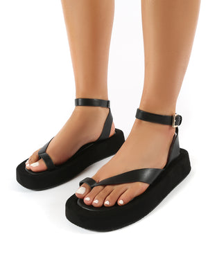 Think Black PU Toe Strap Buckle Detail Sandals