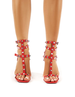 Finally Red Patent Studded Block Heels