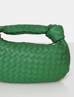 The Blame Green Woven PU Knot Detail Mini Grab Bag