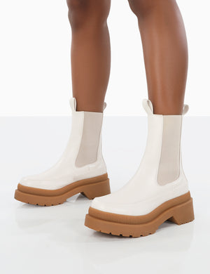 Rise Wide Fit Platform White Chunky Rubber Sole chelsea Boots