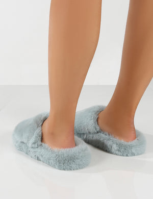 Baloo Light Blue Faux Fur Fluffy Slipper