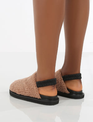 Fortune Blush Fluffy Faux Fur Sling Back Slippers