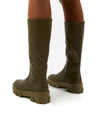 Karma Khaki Chunky Sole Knee High Boot