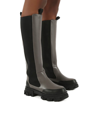 Monique Grey Chunky Sole Knee High Boots