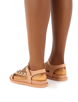 Sadie Beige Jewel Detail Flat Sandal