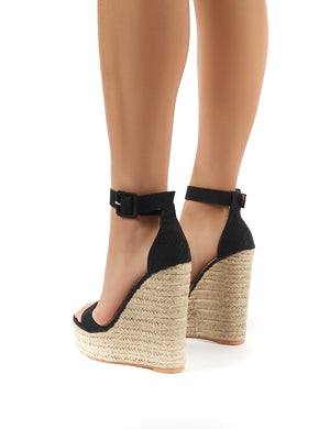Amalie Black Espadrille Wedge Heeled Sandals